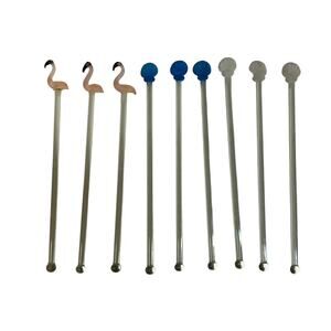 Set of 9 Hand Blown Glass Swizzle Sticks Cocktails Beach Flamingo Seashell Vntg